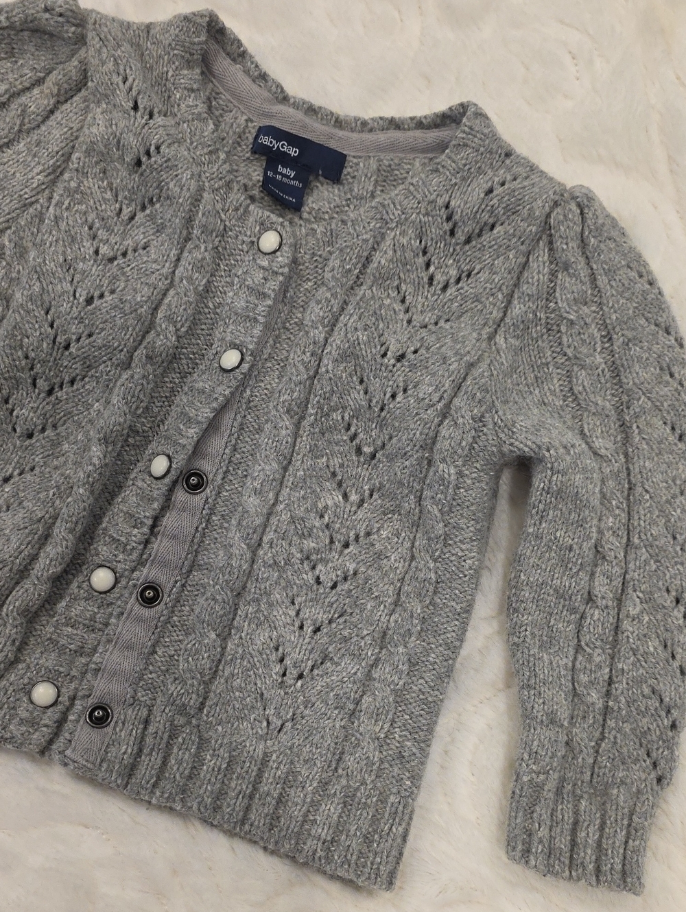 GAP Gray Cable-Knit Button Cardigan